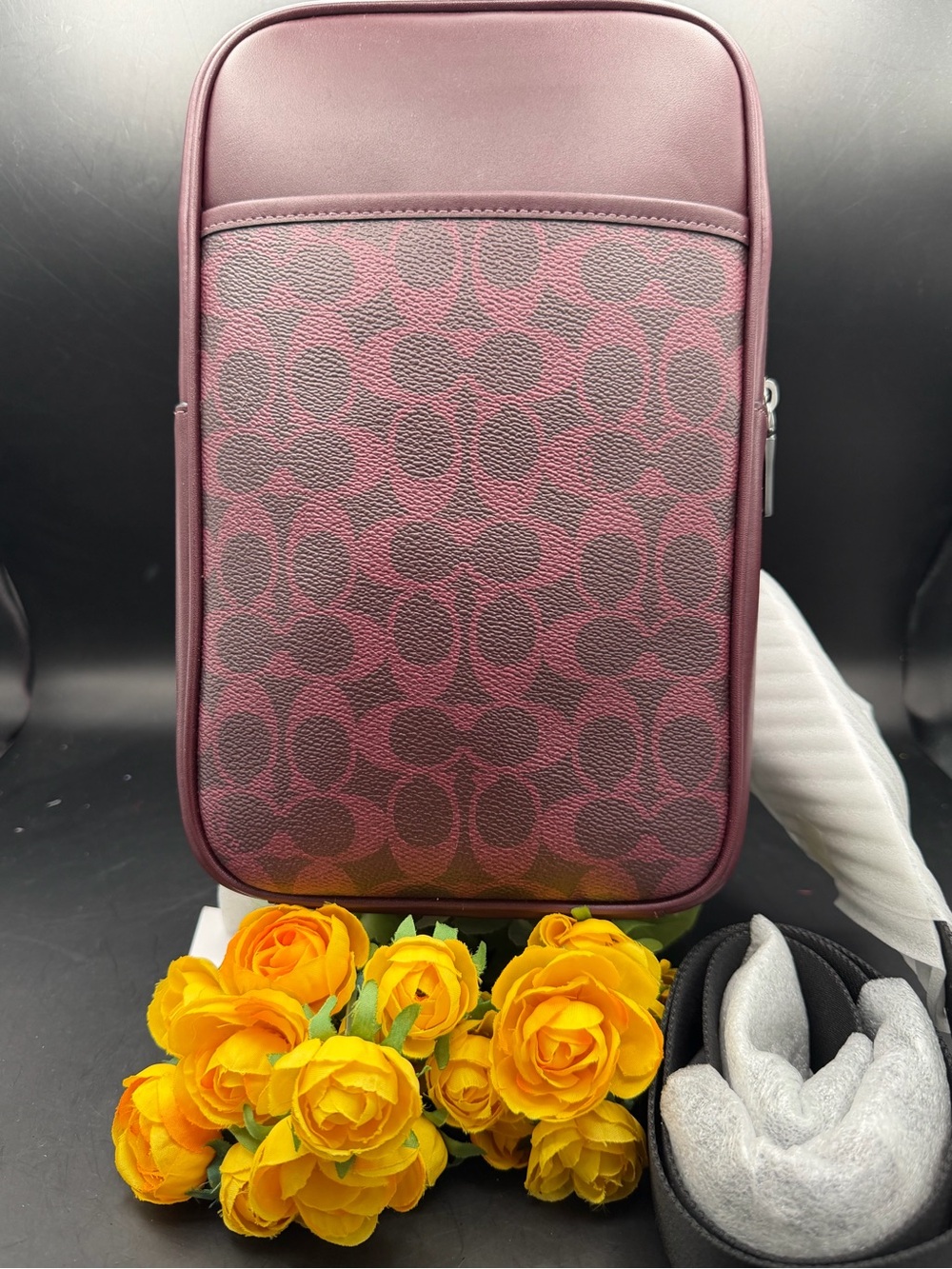 Coach Turner Crossbody Bag in Signature Black Current Dark Red/Burgundy